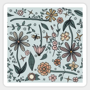 In the Garden Floral Pattern Blue Sticker